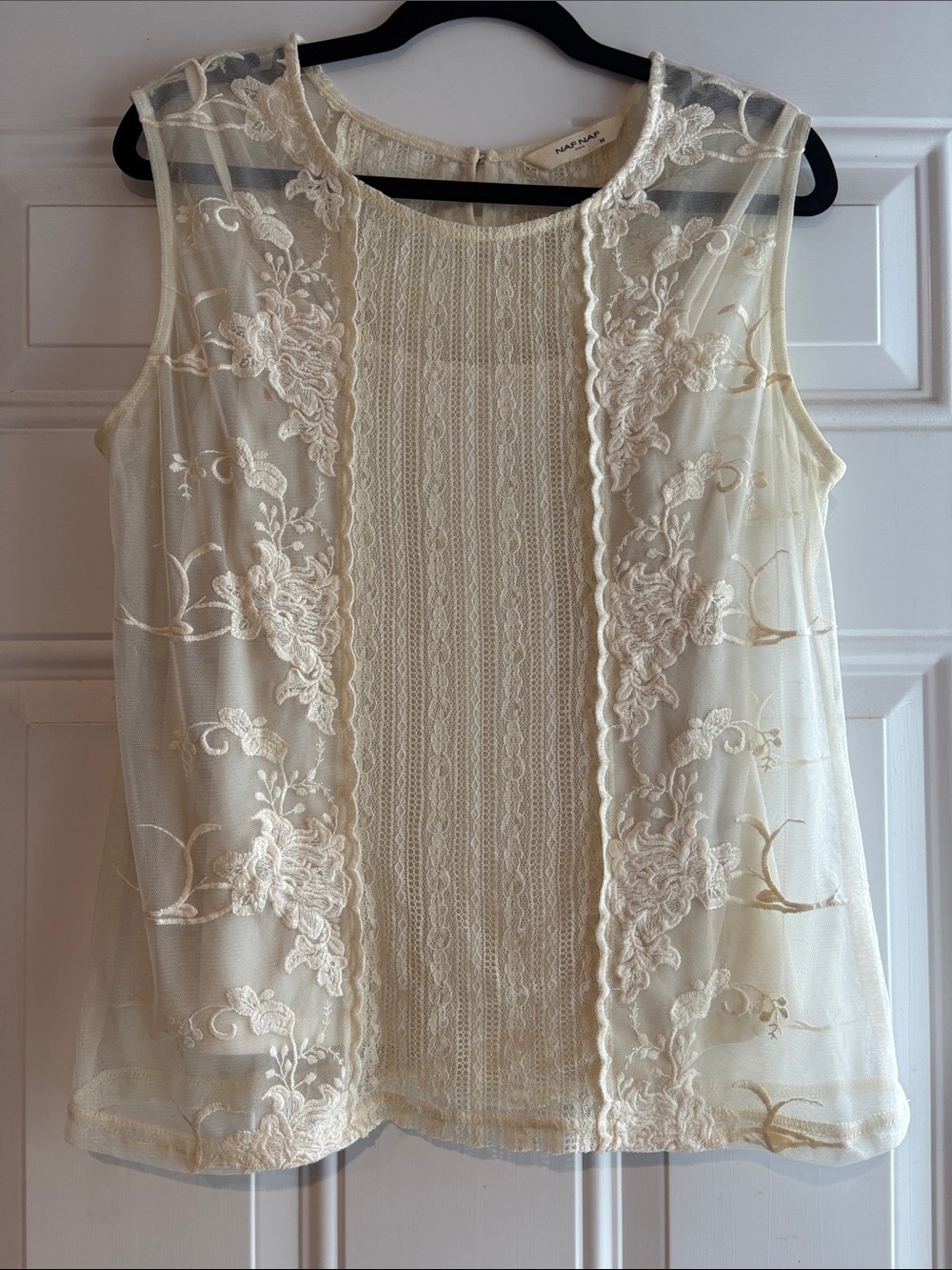 NAF NAF Cream Embroidered Lace Sleeveless Camisole